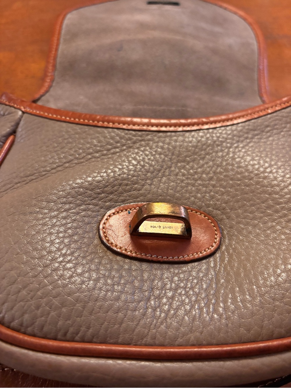 Vintage Dooney & Bourke Taupe Pebbled Leather Crossbody with Brown Trim Small - Picture 5 of 11